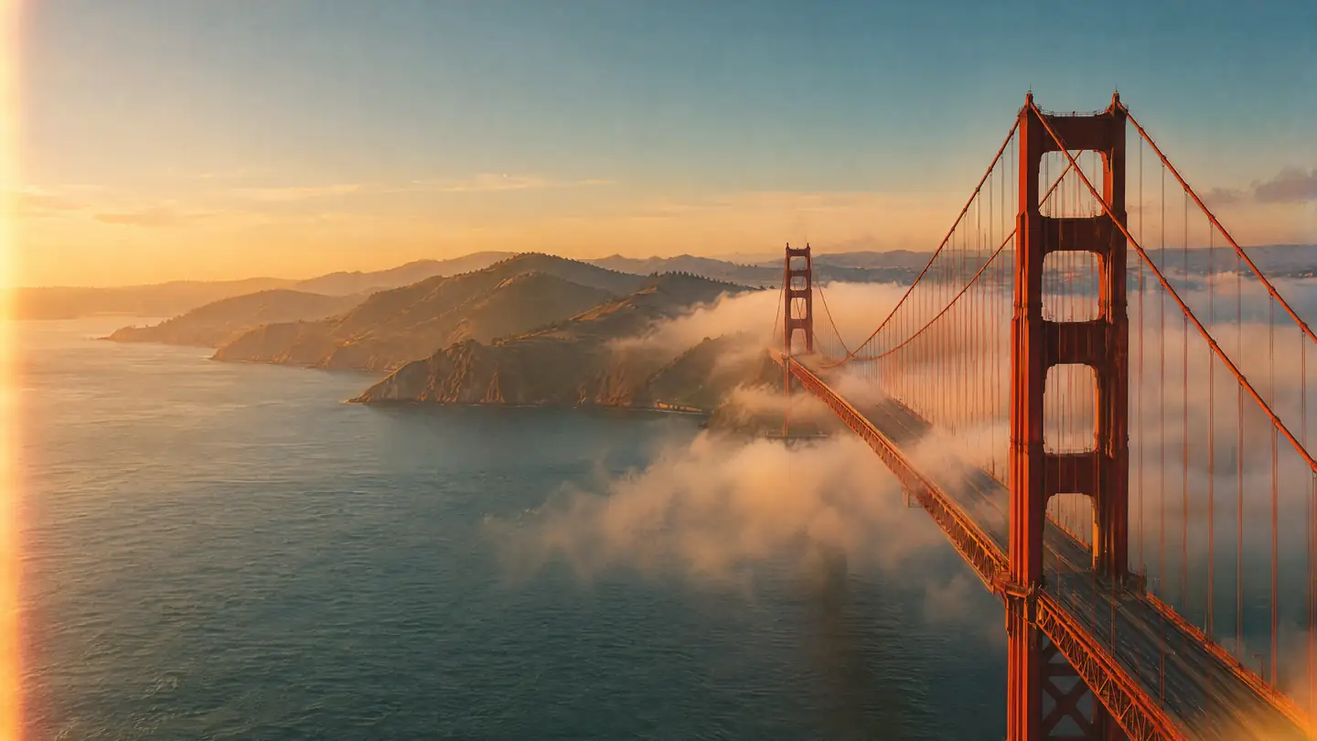 Golden Gate Bridge in San Francisco mit Nebel über der Bucht